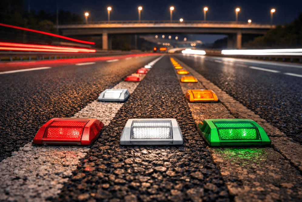 what colour are the reflective studs on a motorway