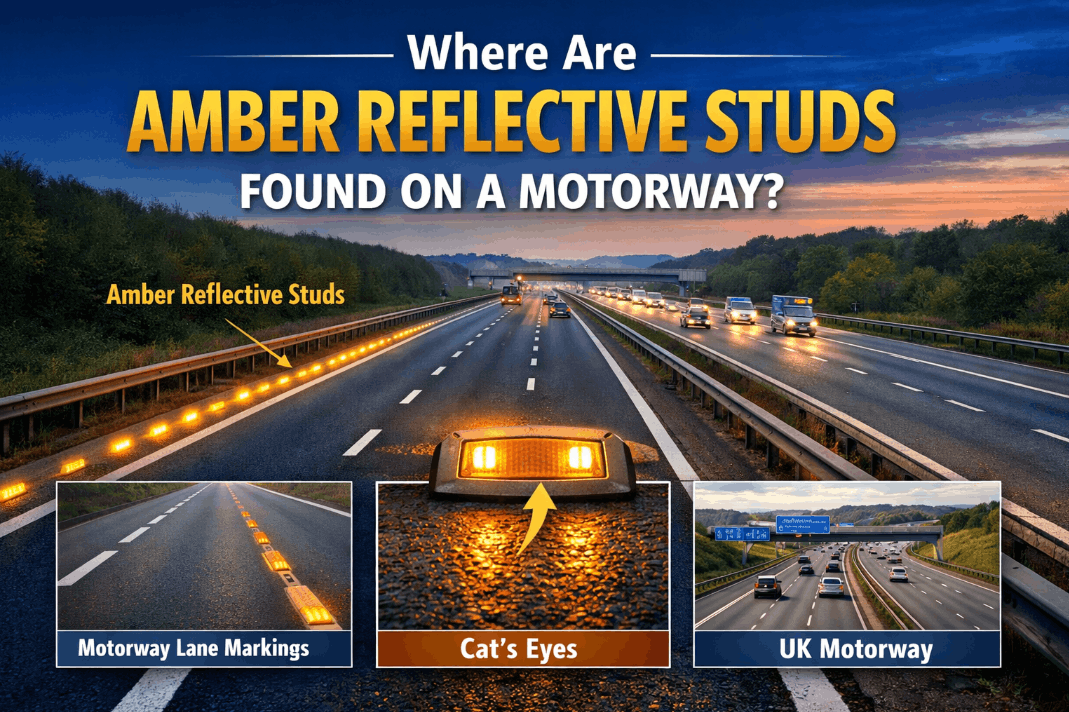 where are amber reflective studs found on a motorway