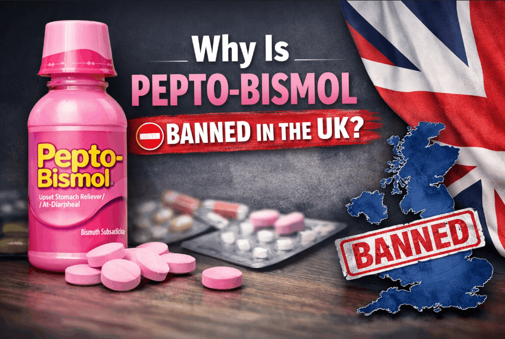 why is pepto-bismol banned in uk