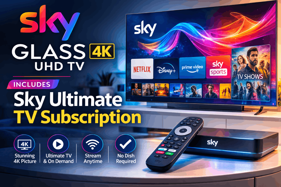 sky glass 4k uhd tv. includes sky ultimate tv subscription